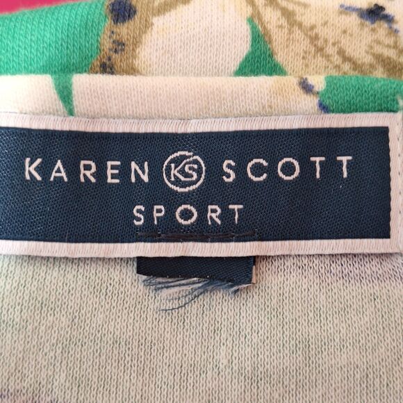 Karen Scott Sport Womens‎ Knit Shift Dress 2X Green Floral Short Sleeve Pullover - Picture 5 of 6